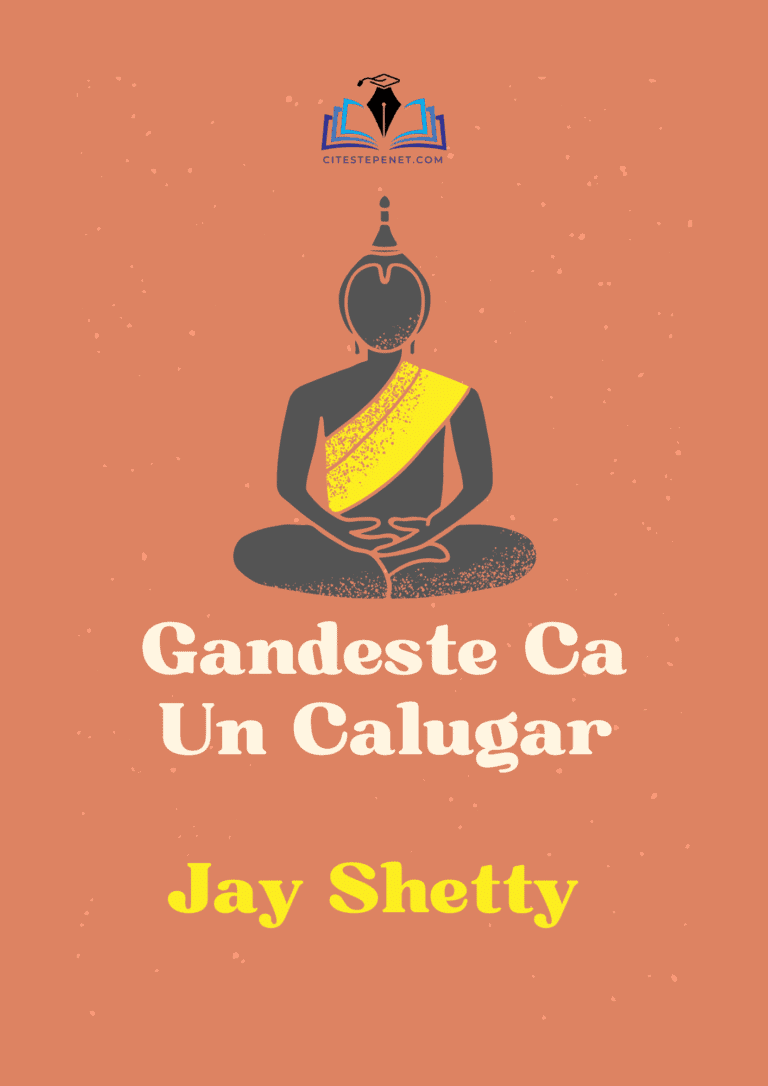 Alt text pentru imagine: "Coperta cărții 'Gândește Ca Un Călugăr' de Jay Shetty, ilustrând o siluetă meditândă cu un veșmânt galben pe un fundal portocaliu-teracotă, simbolizând calmul și înțelepciunea monastică